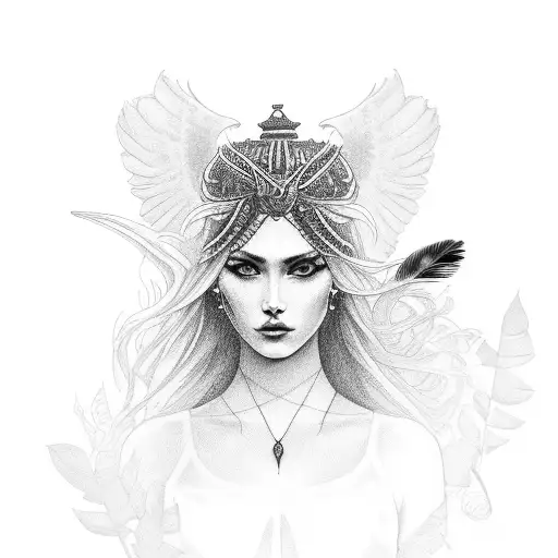 Goddess Portrait M With Raven Feather Hair