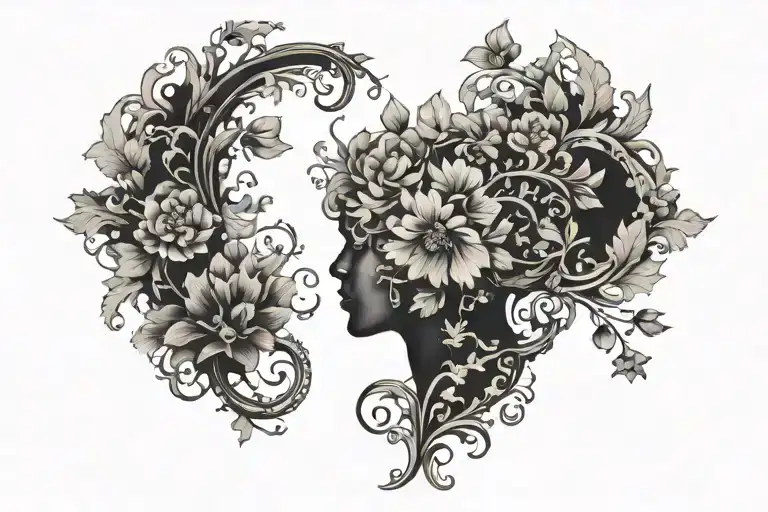 Incorporate Baroque Floral Motifs Into A Tattoo Design Of A Person Interacting With Nature