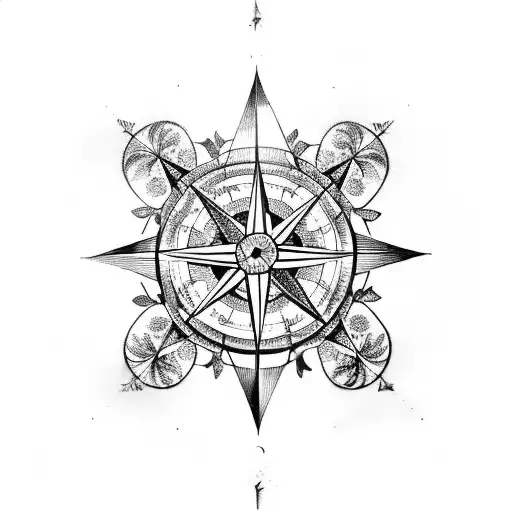 A Compass Rose With Delicate Flowers And Vines Intertwined Around It