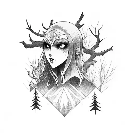 A Video Game Character Surrounded By A Dark And Gloomy Forest