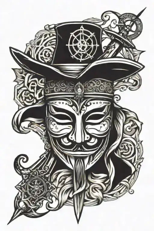 Sword Compass Guy Fawkes Mask Theme Sleeve