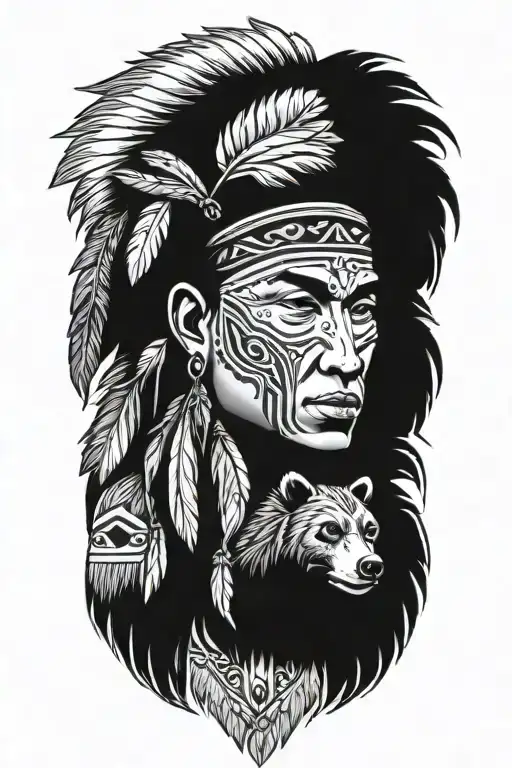 Native American With Bear