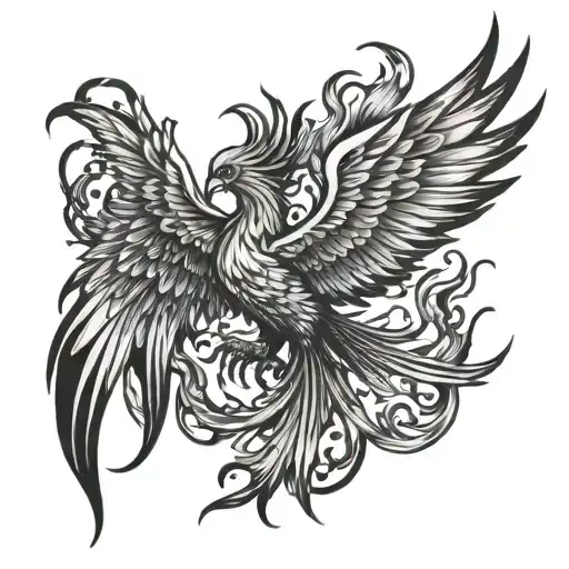 A Mystical Phoenix Rising From Fire Flames