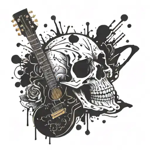 A Skull Playing A Guitar Surrounded By Blood Splatters