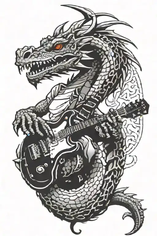 A Dragon Playing A Guitar In A Pixel Art Style