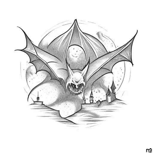 A Horror Movie Scene With A Gothic Castle And Bats Flying In The Moonlit Sky