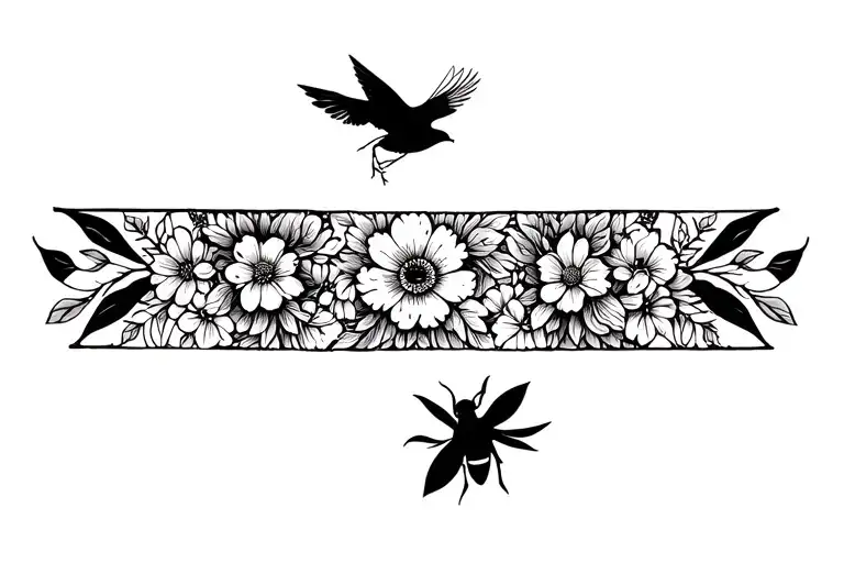 Floral Armband Featuring Bee And Bird Flying