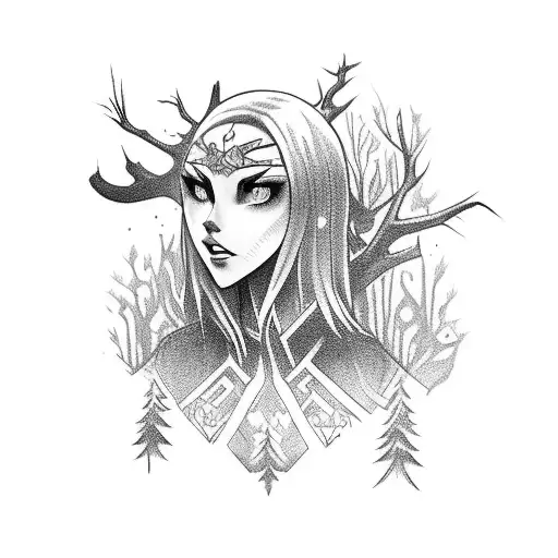 A Video Game Character Surrounded By A Dark And Gloomy Forest