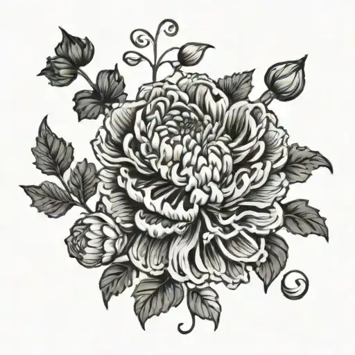 A Spine Tattoo Featuring A Twisting Vine Of Chrysanthemums And Poppies