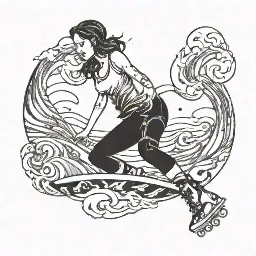 Woman Skating Ocean Surface