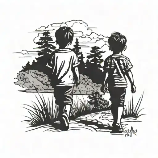 Silhouette Of 2 Kids Walking Far Away