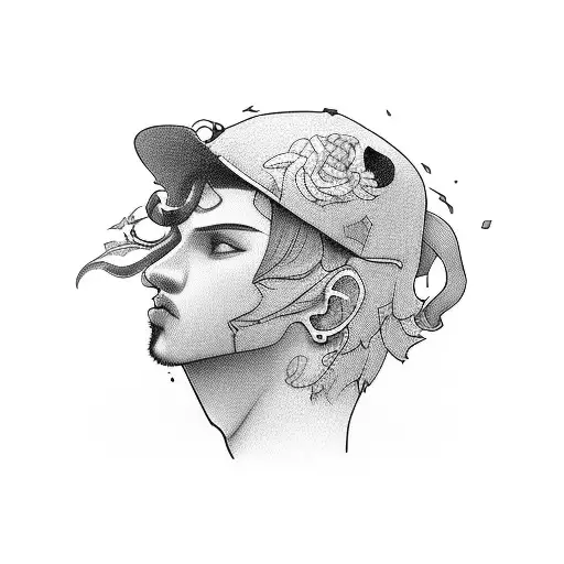 A Dynamic Portrait Of A Member Of Stray Kids In Blackwork Style