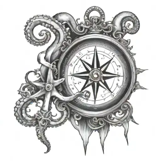 Compass With Anchor And Octopus