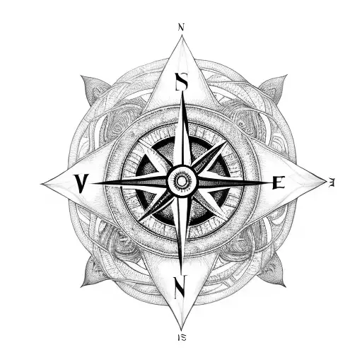 An Intricate Design Of A Compass Intertwined With Vines And A Bottle Of Champagne
