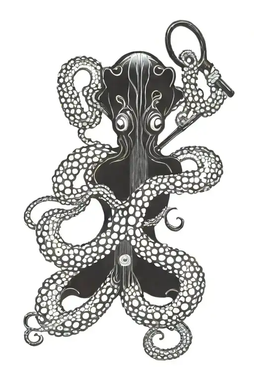 Octopus Holding A Beach Tennis Racket On Its Tentacle