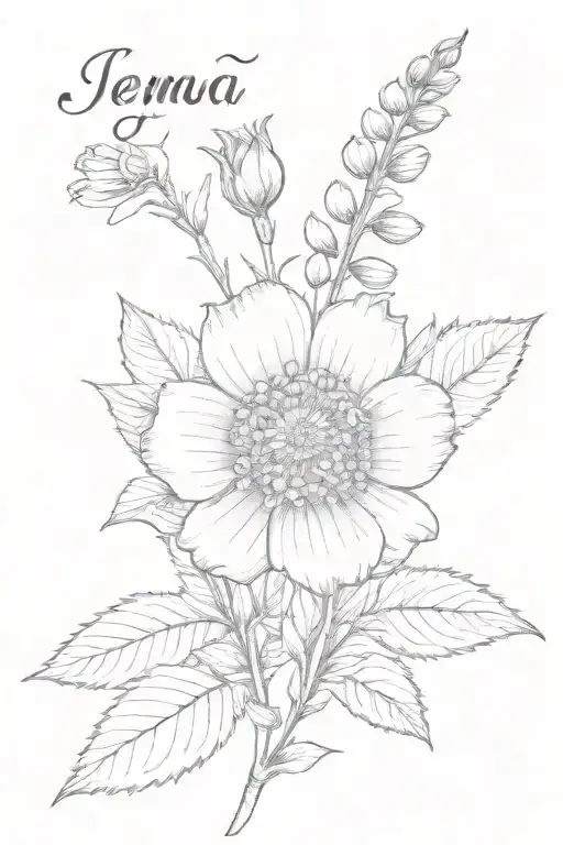 August Birth Flower With The Name Jemma In Cursive In The Stem