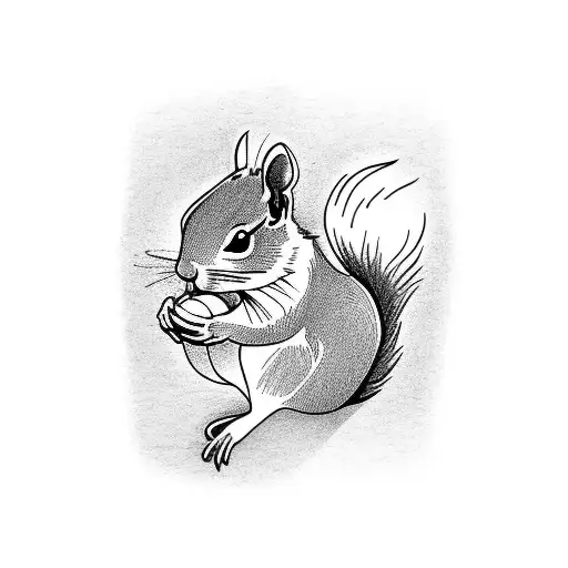 A One Line Tattoo Of A Squirrel Holding A Walnut