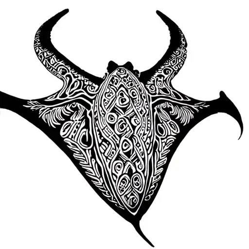 Manta Ray And Polynesian Tortu Black And White