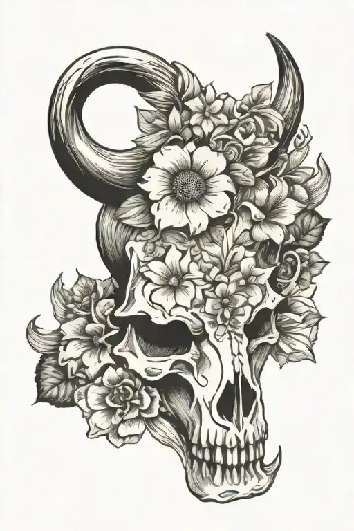 Western Style Floral And Bull Skull