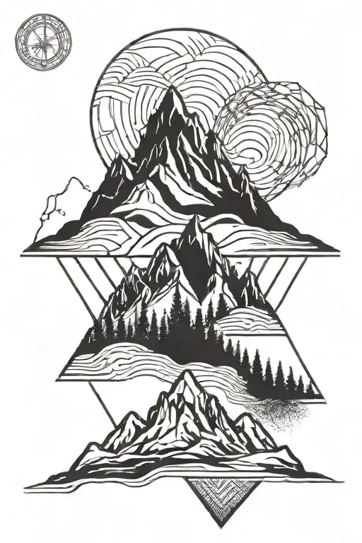 A Geometric Mountain Range With A Hidden Wolf Silhouette