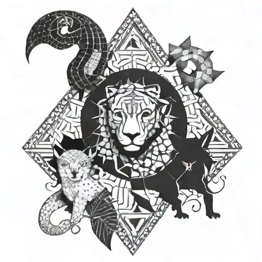 A Geometric Design Incorporating The Zodiac Signs Of Your Children In A Dotwork Style