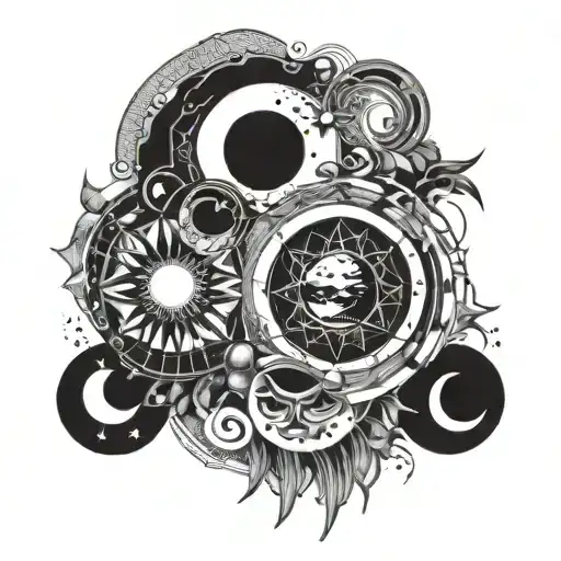 An Abstract Design Incorporating The Phases Of The Moon And Sun