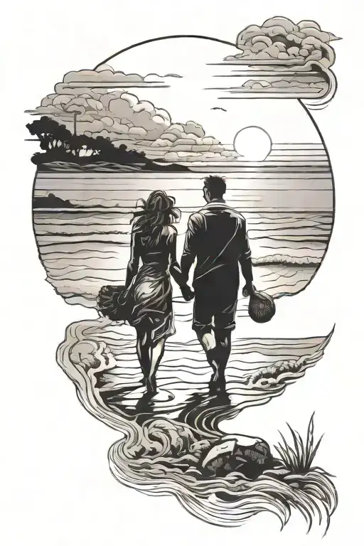 A Couple On The Beach At Sunset