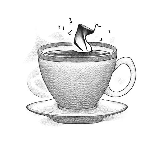 A Blackwork Tattoo Of A Coffee Cup With A Rock 'N Roll Twist