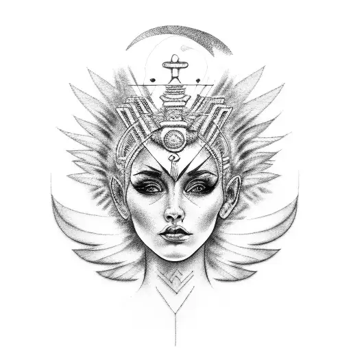 Goddess Portrait With Raven Feather Hair