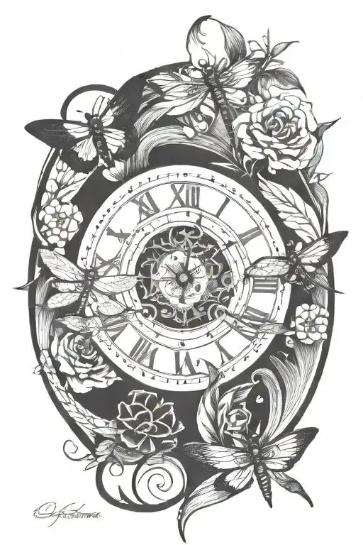 Clock Hands With Dragonflies