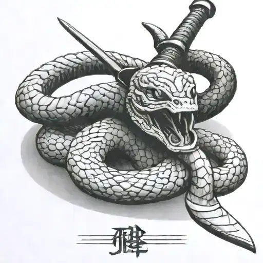 Snake Wrapped Around A Samurai Sword