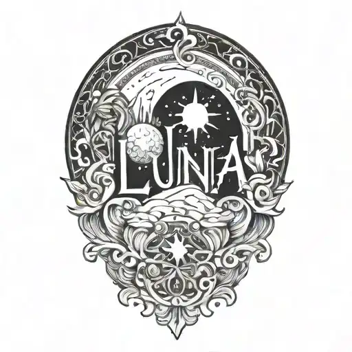 Luna Name Tattoo Design Incorporating Elements