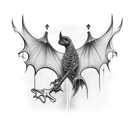 Gothic Cathedral On Neck With Bat