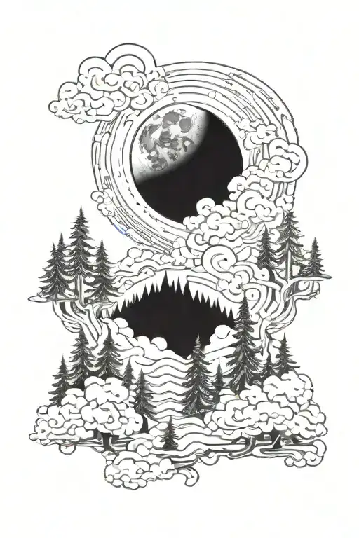 Smoke Forest And Moon Above