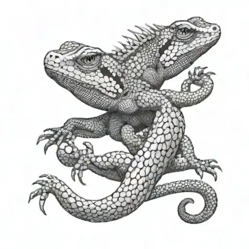 Lizard With Two Heads Black And White