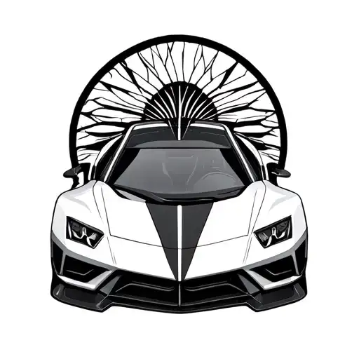 Incorporate A Sleek Sports Car Design Into A Geometric Blackwork Pattern