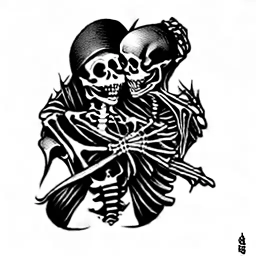 A Skeleton Kissing A Woman