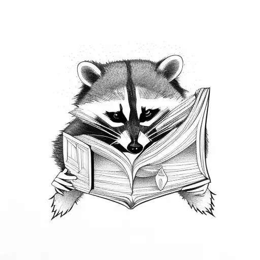 Raccoon Reading A Book And Drinking Tea