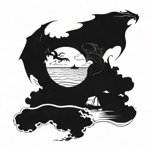 A Beach Scene With A Dragon Flying Overhead And A Character Writing In A Journal