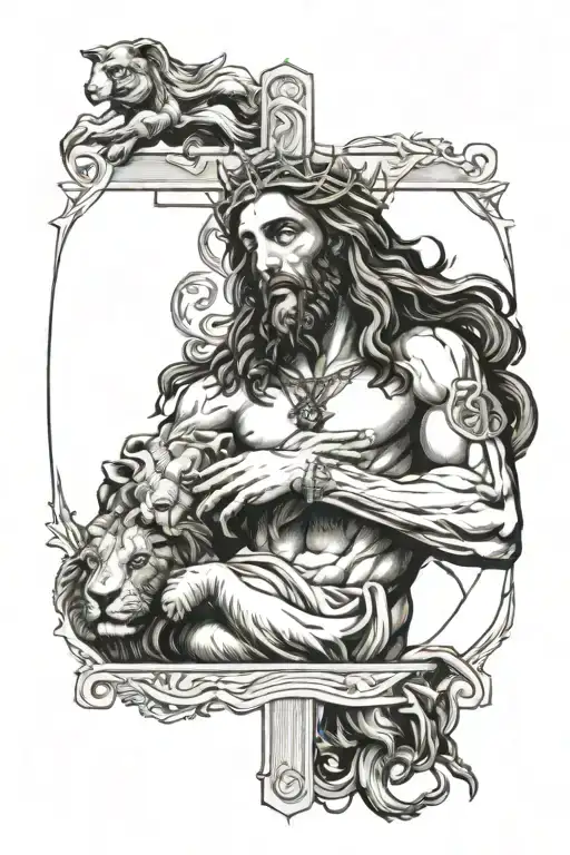 Jesus With Lion And Cross