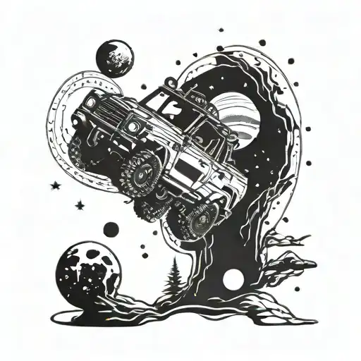 Galaxy Themed Land Rover Silhouette With Stars And Planets