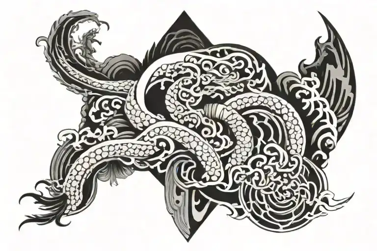 Japanese Black Wave Mix With Mayan Art