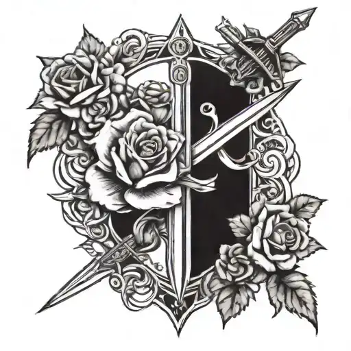 Pienaar Crest With Sword And Roses Around It