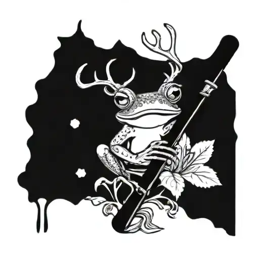 Frog With Deer Antlers On A Stick