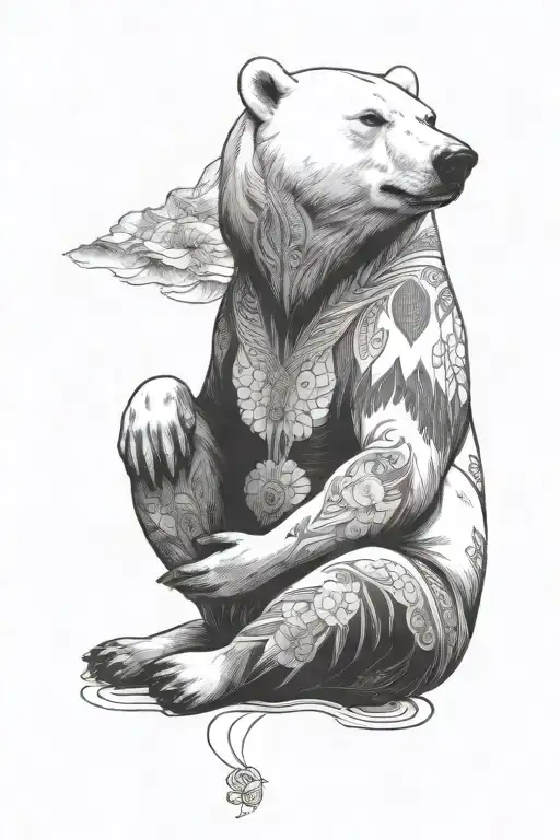 A Polar Bear Sits In The Lotus Position And Meditates