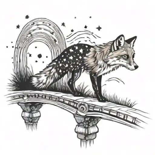 A Fox Crossing A Bridge With A Starry Night Sky Above