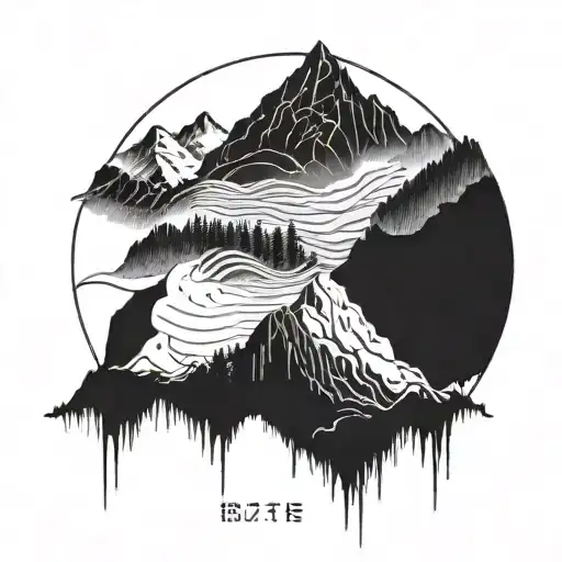 A Detailed Mountain Landscape With A Hidden Financial Graph Incorporated Into The Design