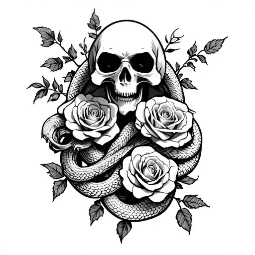 Grim Reaper Snakes Wrapping Roses Vines Growing