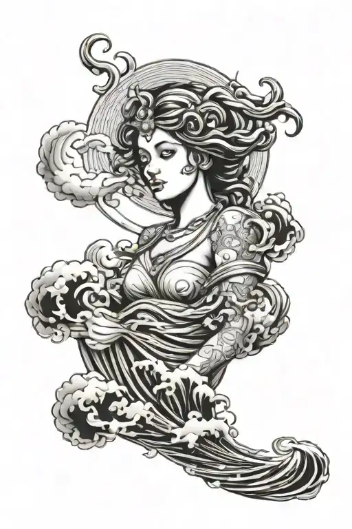 Athena In The Sky And Ocean Waves