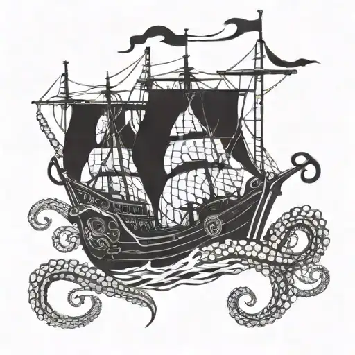 A Big Octopus And A Boat In The Sea